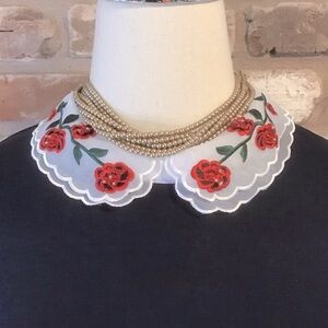 FAITH AND JOY BY MONTEAU Navy White Red Embroidered Collar Top XL NEW